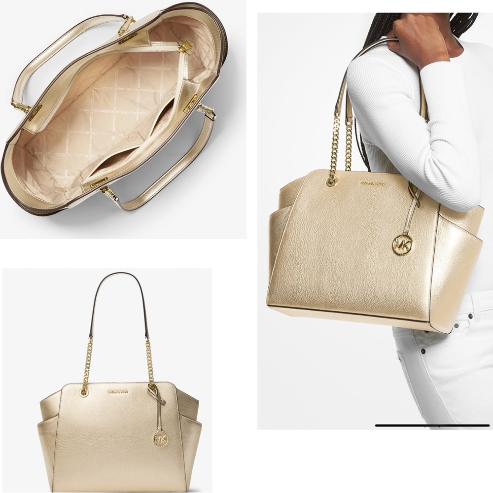 Michael Kors Jacquelyn Metallic Gold Leather Tote Bag